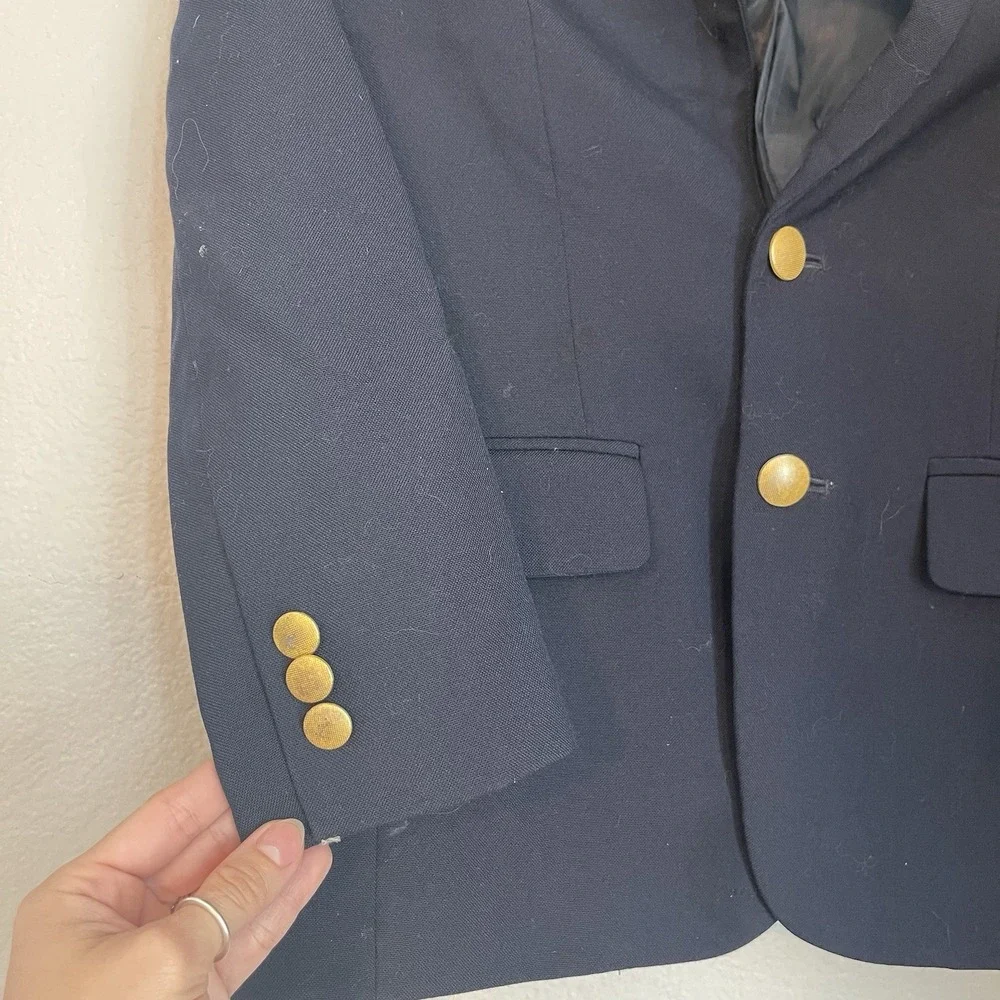 Lands' End Boys Size 10 Navy Blue Uniform Blazer Gold Buttons Wool Blend Lined